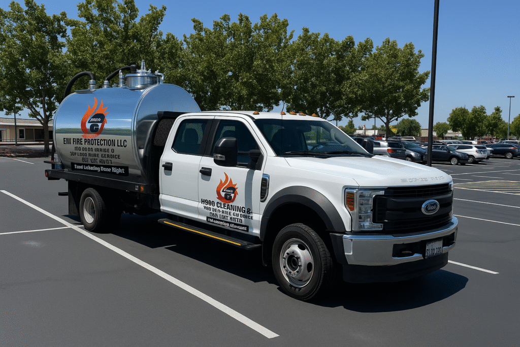 EM fire car ready to deliver services of grease trap cleaning in redwood city