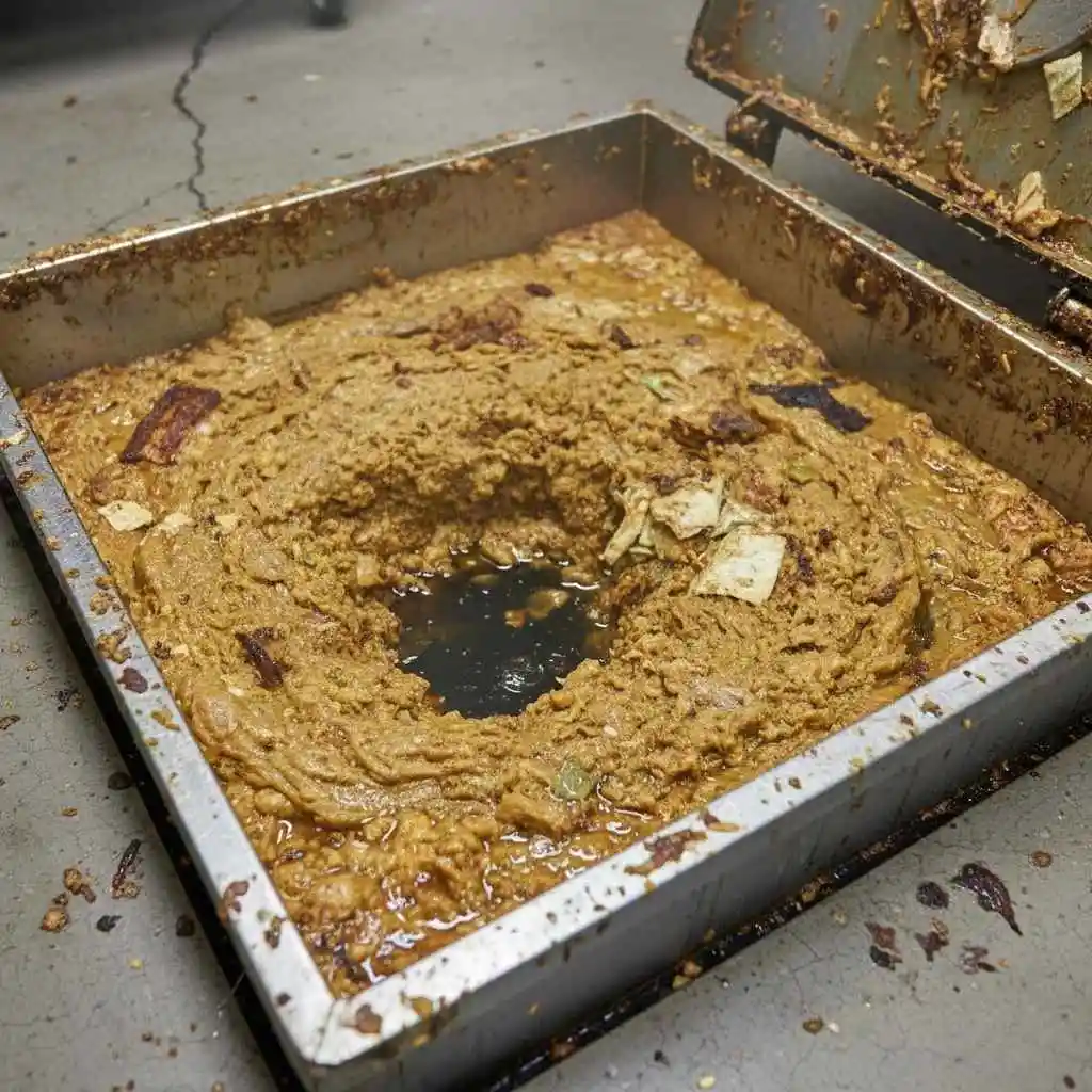 grease trap contents showing heavy buildup