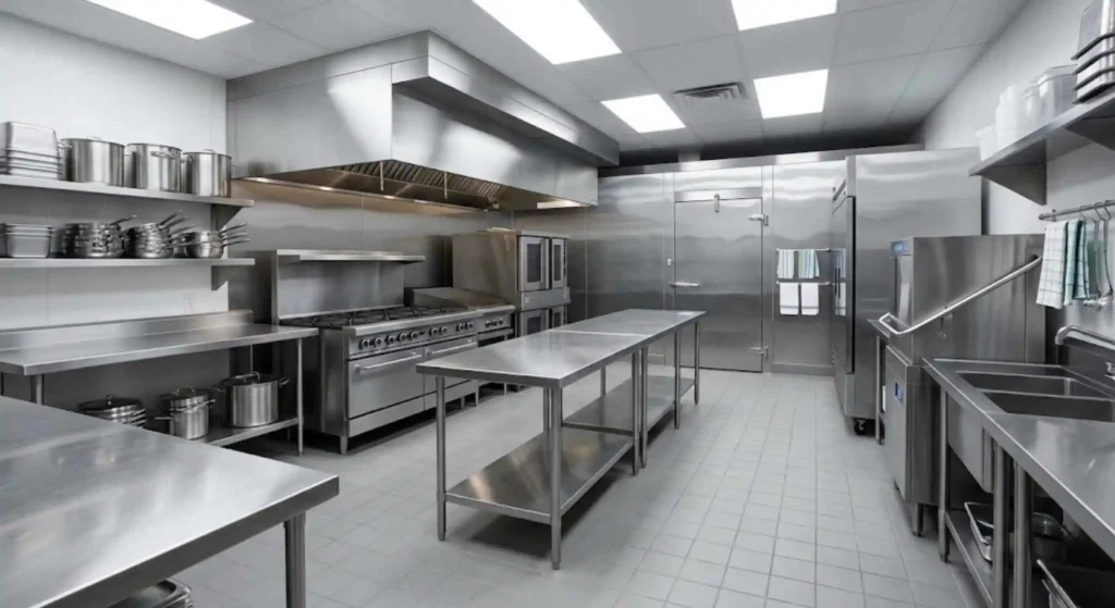 clean, polished commercial kitchen
