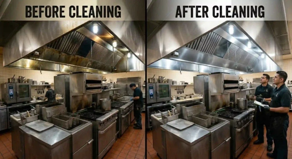 before-and-after hood cleaning comparison