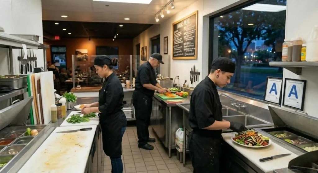 kitchen staff maintaining cleanliness