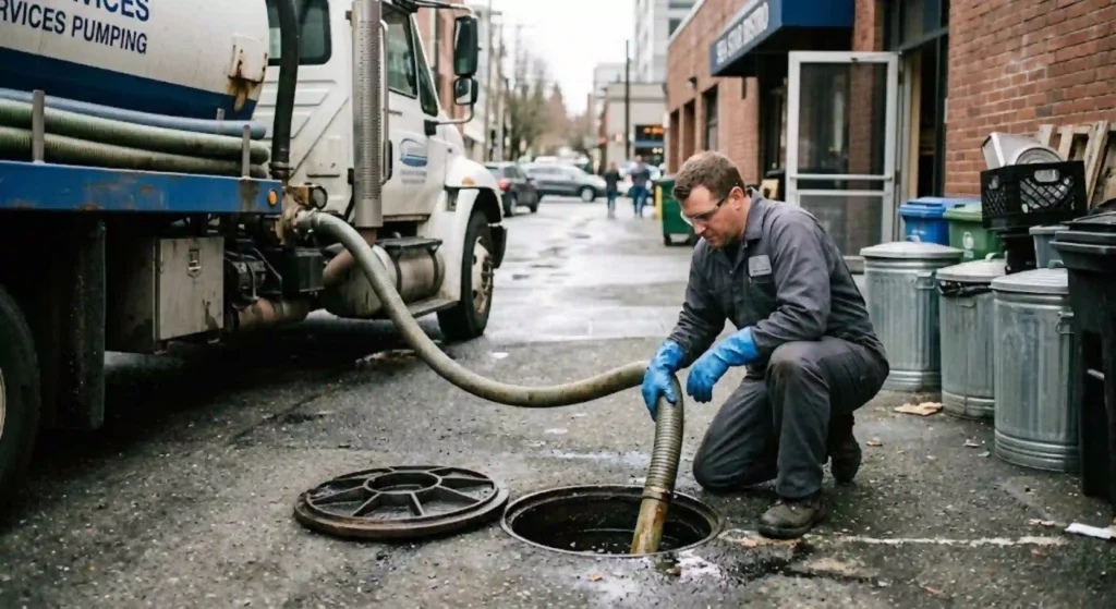 technician pumping grease trap waste
