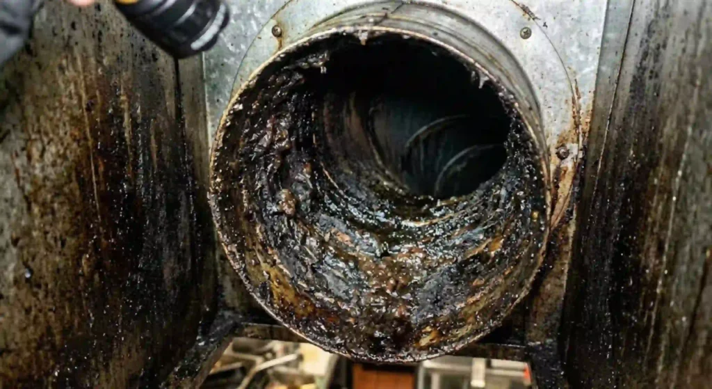 close-up image of grease buildup in ducts