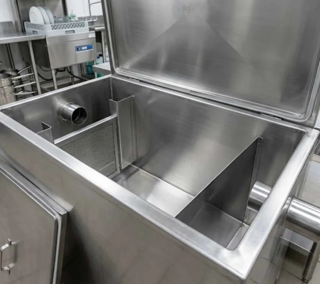 Clean commercial grease trap system after professional maintenance service
