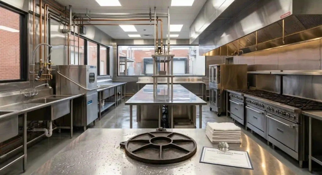 Commercial kitchen after professional grease trap pumping