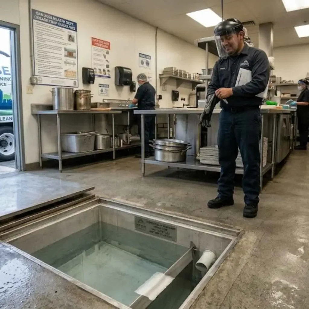 Commercial kitchen with professionally maintained grease trap